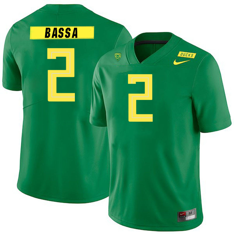 Men #2 Jeffrey Bassa Oregon Ducks College Football Jerseys Stitched Sale-Green